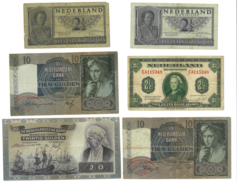 Nederland. Lot 6 Bankbiljetten. Bankbiljetten. Type 1940/1949 - Zeer Fraai Zeer ...