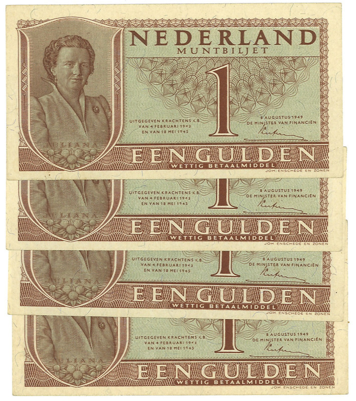 Nederland. Lot 4 biljetten. Bankbilijet. Type 1949. - UNC. UNC.