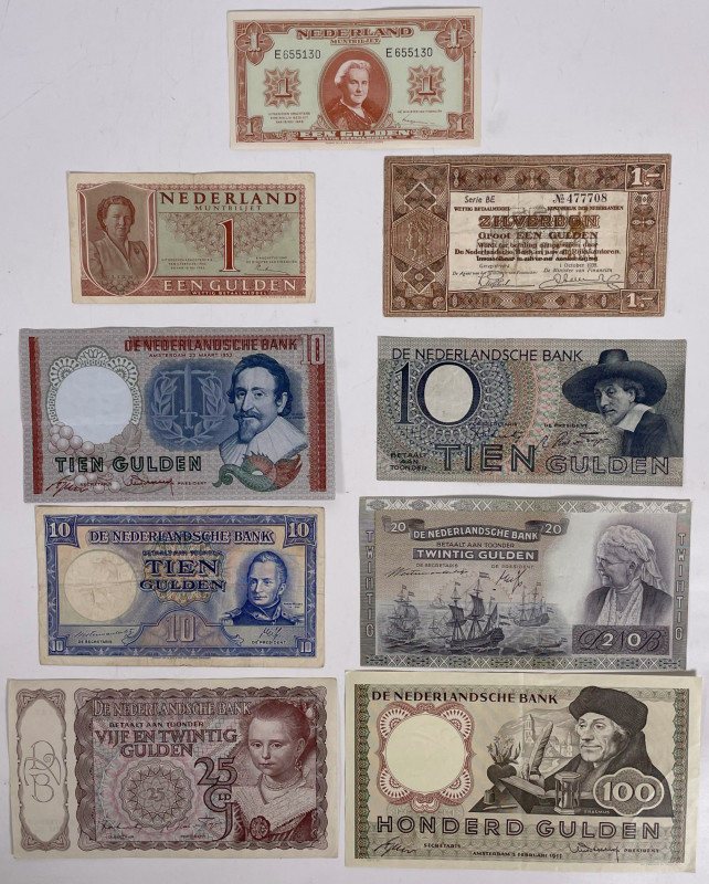 Nederland. Lot 9 bankbiljetten. Bankbiljetten. Type ND. - Zeer Fraai / Prachtig....