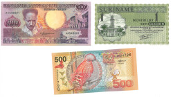 Suriname. Lot 3 Banknotes. Banknote. Type 1960/2000. - Extremely fine / UNC. (AV / Pick / Plomp. Pick 116i - Pick 133a - Pick 150) - Extremely fine / ...