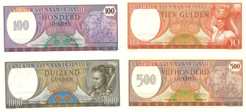 Suriname. lot 4 Banknotes. Banknote. Type 1963/1982. - UNC. (AV / Pick / Plomp. ...