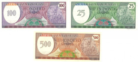 Suriname. Lot 3 Banknotes. Banknote. Type 1982/1985. - UNC. (AV / Pick / Plomp. Pick 128b - Pick 129 - Pick 127b). - UNC.
