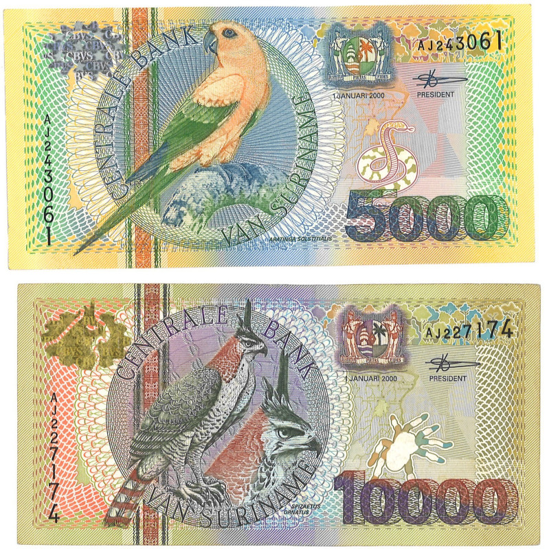 Suriname. lot 2 Banknotes. Banknote. Type 2000. - Very fine. Very fine.