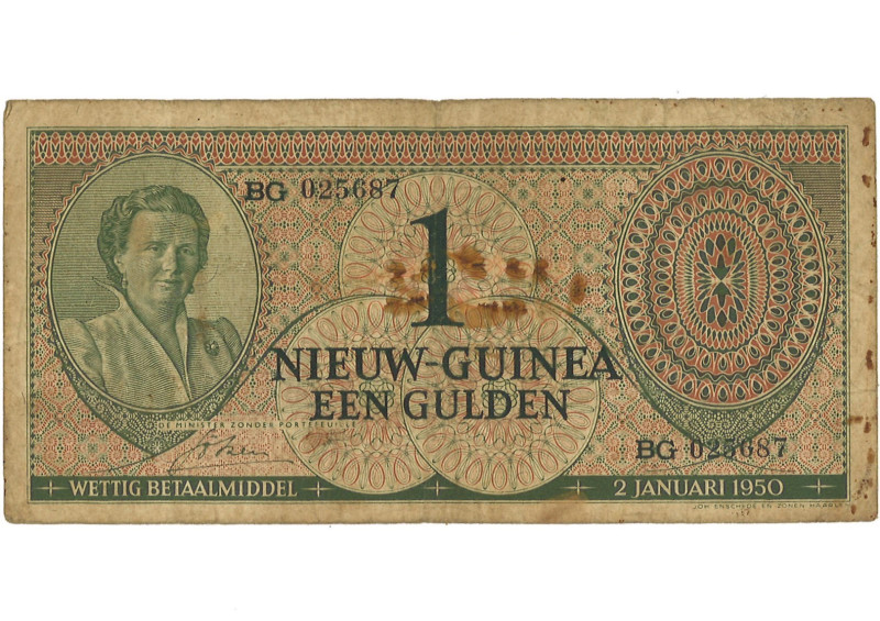 Nieuw-Guinea. 1 Gulden. Bankbiljet. Type 1950. - Fraai. Fraai.
