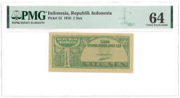 Indonesia. 1 Sen. Banknote. Type 1945. - PMG 64 (AV / Pick / Plomp. Pick# 13). - UNC.