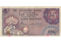Indonesia. 5 Gulden. Banknote. Type 1946. - Very fine -. Very fine -.