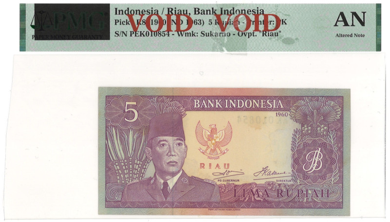 Indonesia. 5 Rupiah. Banknote. Type 1960. Type PMG AN - Altered Note. - UNC. UNC...