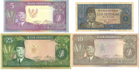 Indonesia. Lot 4 Banknotes. Banknote Type 1960/1964 - Very fine / Extremely fine. Very fine / Extremely fine.