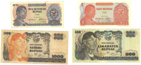 Indonesia. Lot 4 Banknotes. Banknote. Type 1968/1975. - Very fine – UNC. Very fine – UNC.