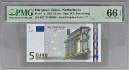 Nederland. 5 Euro. Bankblijet. Type 2002. - PMG 66EPQ (AV / Pick / Plomp. Pick# 1p) - UNC.