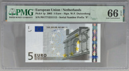 Nederland. 5 Euro. Bankbiljet. Type 2002 - PMG 66EPQ (AV / Pick / Plomp. Pick# 1p) - UNC