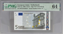 Nederland. 5 Euro. Bankbiljet. Type 2002 - PMG 64 (AV / Pick / Plomp. Pick# 1p) - UNC.
