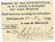 Nederland. 22,5 Stuivers. Recepisse. Type 1795. Type Enkhuizen. - Prachtig. Prachtig.