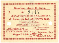 Nederland. 25 cent. Waardebon. Type 1914. - Nagenoeg UNC. Nagenoeg UNC.