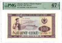 Albania. 100 Lekë. Banknote. Type 1964. - PMG 67EPQ (AV / Pick / Plomp. Pick# 37a) - UNC.