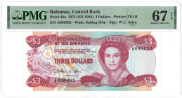 Bahamas. 3 Dollar. Banknote. Type 1974. - PMG 67EPQ (AV / Pick / Plomp. Pick# 44a). - UNC.