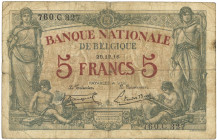 Belgium. 5 Francs. Banknote. Type 1918 - Fine. Fine