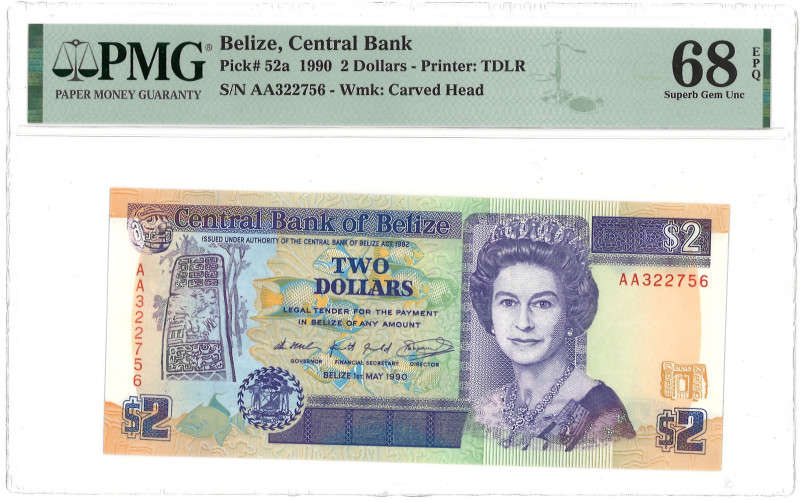 Belize. 2 Dollar. Bankbiljet. Type 1990. - PMG 68EPQ (AV / Pick / Plomp. Pick# 5...