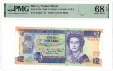 Belize. 2 Dollar. Bankbiljet. Type 1990. - PMG 68EPQ (AV / Pick / Plomp. Pick# 52a). - UNC.
