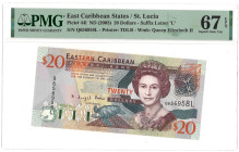 East Caribbean States / St. Lucia. 20 Dollar. Banknote. Type ND. Type Top pop. - PMG 67EPQ (AV / Pick / Plomp. Pick# 441) - UNC.