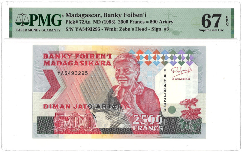 Madagascar. 2500 Francs. Banknote. Type ND. - PMG 67EPQ (AV / Pick / Plomp. Pick...