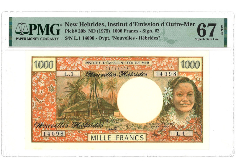 New Hebdrides. 1000 Francs. Banknote. Type 1975. - PMG 67EPQ (AV / Pick / Plomp....