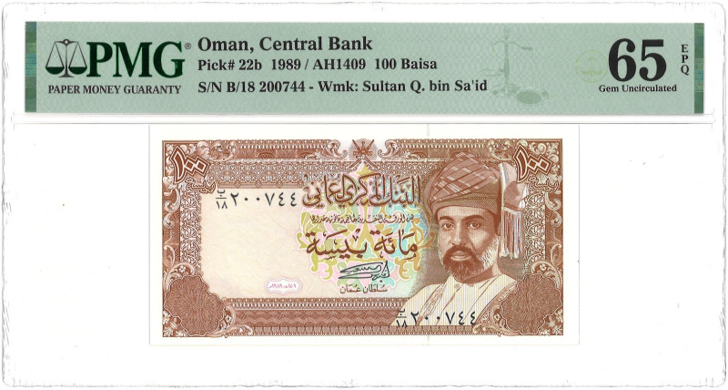 Oman. 100 Baisa. Banknote. Type 1989. - PMG 65EPQ (AV / Pick / Plomp. Pick# 22b)...