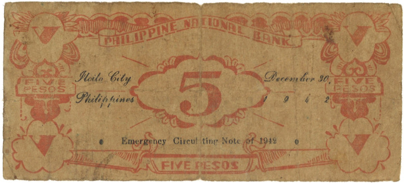 Philipines. 5 Pesos. Banknote. Type 1942. - Good. Good.