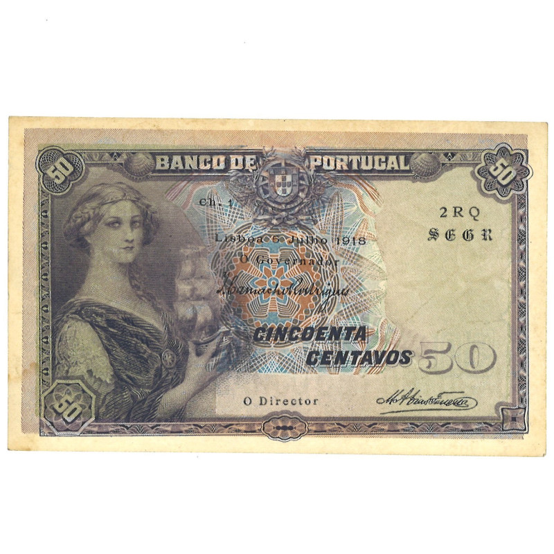 Portugal. 50 centavos. Banknote. Type 1918. - About UNC. About UNC.