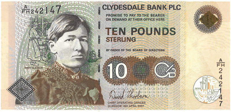 Scotland. 10 Pounds. Banknote. Type 2007. - UNC. Clydesdale Bank - UNC.