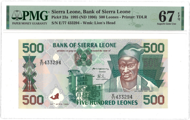 Sierra Leone. 500 Leones. Banknote. Type 1995. - PMG 67EPQ (AV / Pick / Plomp. P...