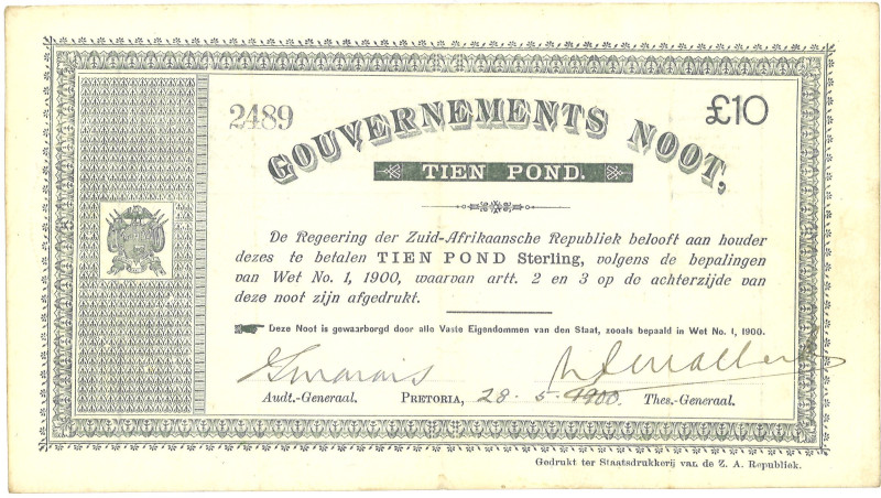 South Africa. 10 Pounds. Banknote. Type 1900. - Very fine. Very fine.
