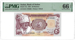 Sudan. 50 Piastres. Banknote. Type 1981. - PMG 66EPQ (AV / Pick / Plomp. Pick# 17a) - UNC.