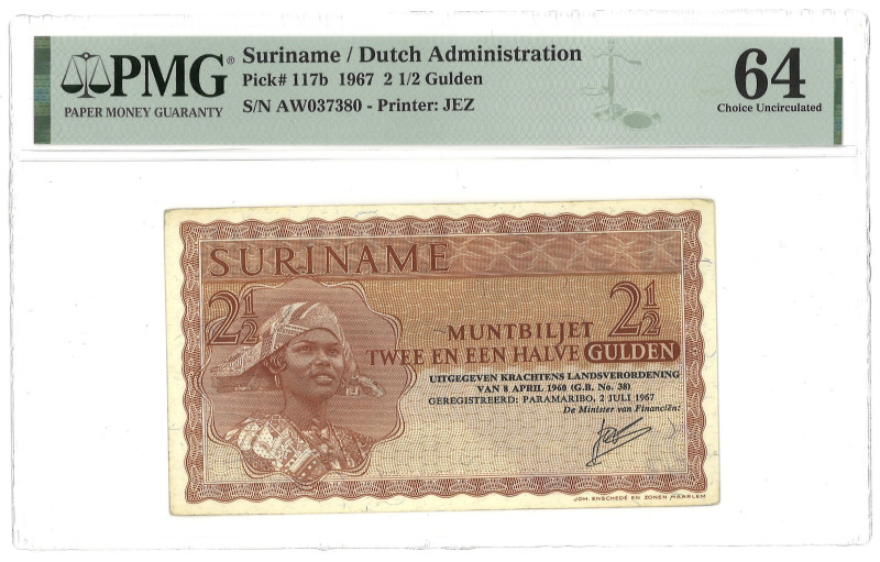 Suriname (Dutch Administration). 2,50 Gulden. Banknotes. Type 1967. - PMG 64 (AV...