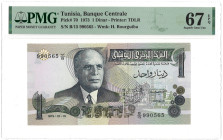 Tunisia. 1 Dinar. Banknote. Type 1973. - PMG 67EPQ (AV / Pick / Plomp. Pick# 70) - UNC.