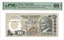 Turkey. 100 Lirasi. Banknote. Type 1970. - PMG 66EPQ (AV / Pick / Plomp. Pick# 189c) - UNC.