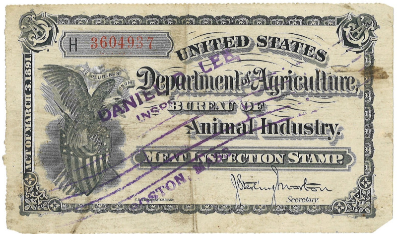 United States. Banknote. Type ND. Type Meat inspection Stamp. - Very fine. Very ...