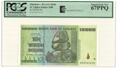 Zimbabwe. 10 Trillion Dollars. Banknote. Type 2008. - PCGS 67 PPQ (AV / Pick / Plomp. SCWPM# 88). - UNC.
