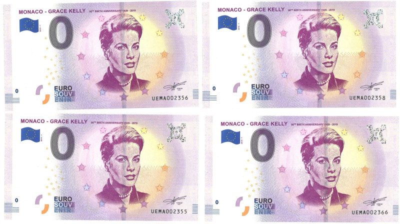 Europe. Lot 4 Banknotes. Souvenir Banknote. Type 2018. Type Grace Kelly. - UNC. ...