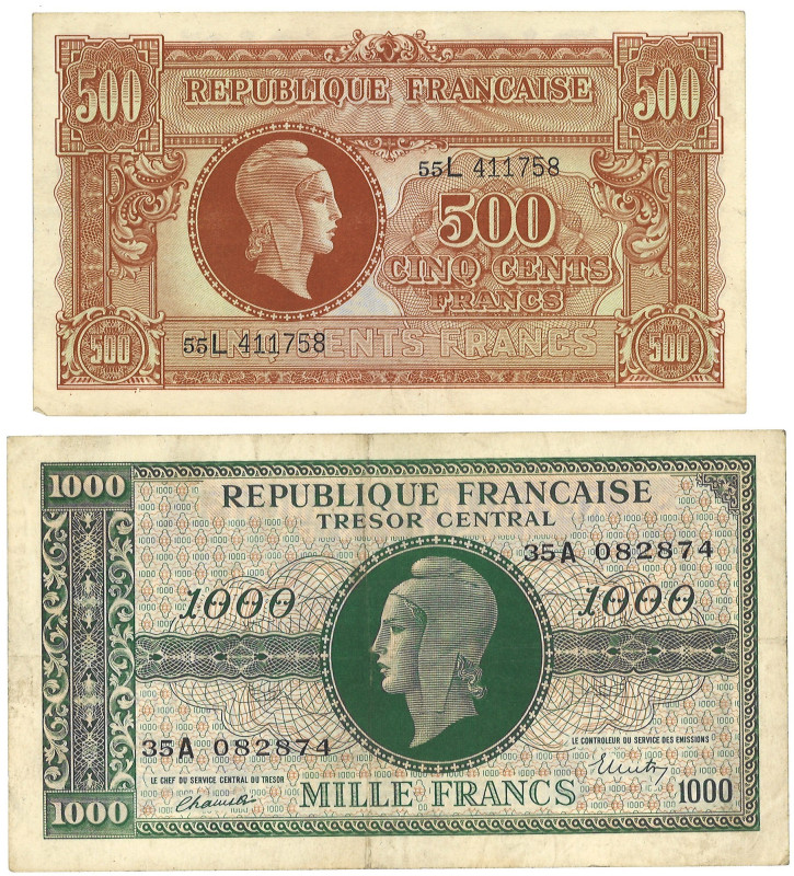France. Lot 2 Banknotes. Banknote. Type ND. - Very fine. Very fine.