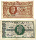 France. Lot 2 Banknotes. Banknote. Type ND. - Very fine. Very fine.
