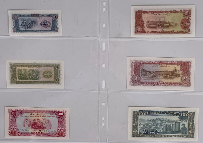 Laos. Lot 6 Banknotes. Banknotes. Type ND. - UNC. UNC.