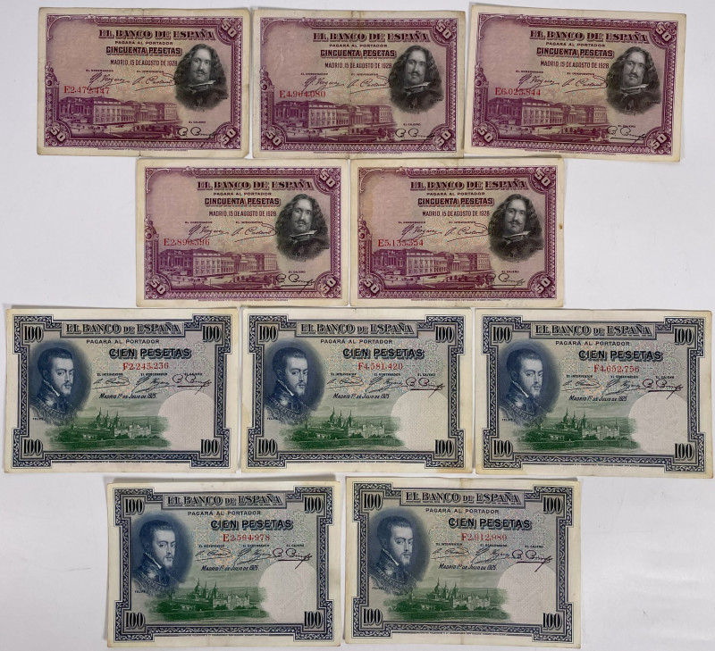 Spain. Lot 10 Banknote. Banknote. Type 1925/1928. - Very fine +. Very fine +.