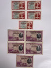 Spain. Lot 10 Banknotes. Banknote. Type 1928/1938. - Very fine – UNC. Very fine – UNC.