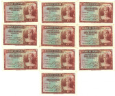 Spain. Lot 10 Banknotes. Banknote. Type 1935. - About UNC. About UNC.