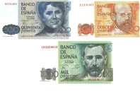 Spain. lot 3 Banknotes. Banknote. Type 1979/1980. - UNC. UNC.
