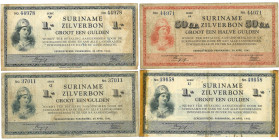 Suriname. Lot 4 Bankbiljet. Zilverbon. Type 1942. - Fine. Fine.