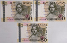 Sweden. Lot 3 Banknotes. Banknote. Type ND. - UNC. UNC.