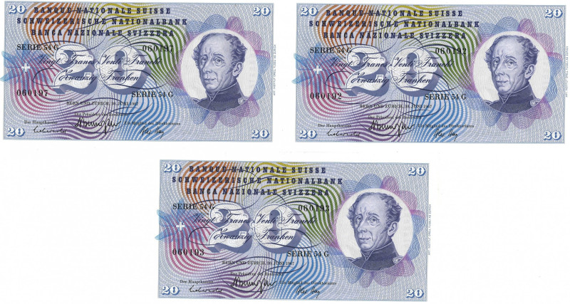 Switserland. lot 3 Banknotes. Banknotes. Type 1967. - Extremely fine. Extremely ...