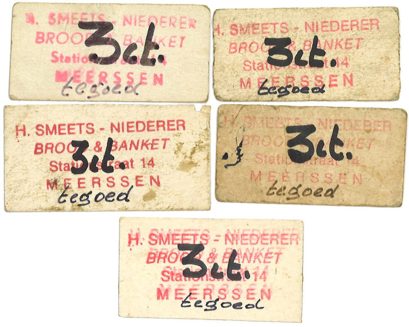 Nederland. Lot 5 waardebonnen. Waardebon. Type 1980. Type Noodcenten Bakkerij Sm...